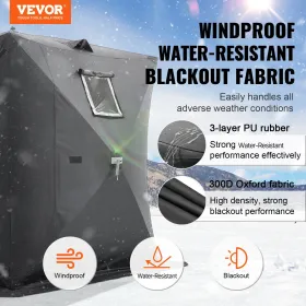 VEVOR Portable Ice Shelter, 3-4 Person Pop-Up Ice Fishing Tent, 43 Square Feet Fishable Area, Ice Shanty for Winter Fishing, Wat