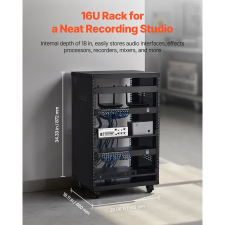 16U AV Rack, 90,7 kg Max belastningskapacitet, Home Recording