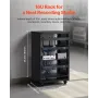 16U AV Rack, 90.7 kg Max Load Capacity, Home Recording Studio Rack with Lockable Caster Wheels, Open Frame Server Cabinet, Speci