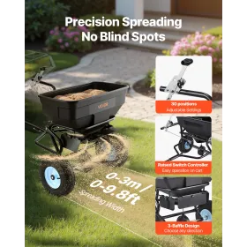 VEVOR Tow Behind Broadcast Spreader, 130LBS Capacity, Tow/Push Garden Spreader with 13 in Tires, 30 Adjustable Setting & 9.8 ft 