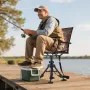 VEVOR Hunting Chair, 360° Silent Swivel, Foldable Portable Blind Chair, Heavy-Duty Steel Frame Ground Stool Seat, with Armrests,