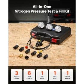 VEVOR Hydraulic Nitrogen Accumulator Charging Kit, All-in-One Nitrogen Fill Kit, Pressure Test System with 3 Gauges (100, 250, 4