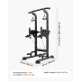 VEVOR Pull Up Bar, 150 kg Power Tower Dip Station, Workout Dip Station med H-formet stabil base og rygpude, justerbar 12