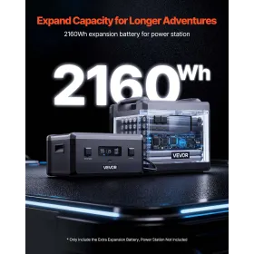 VEVOR Extra Battery for Portable Power Station, 2160Wh LiFePO4 Extra Expansion Battery with 3 Output Ports for Home Use, Outdoor