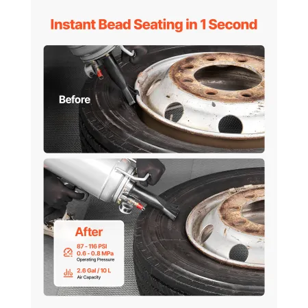 VEVOR bærbar dækperlesæde, 2,6 Gal/10 L Air Bead Blaster, håndholdt dækpumpeværktøj, 87-116 PSI driftstryk, trig