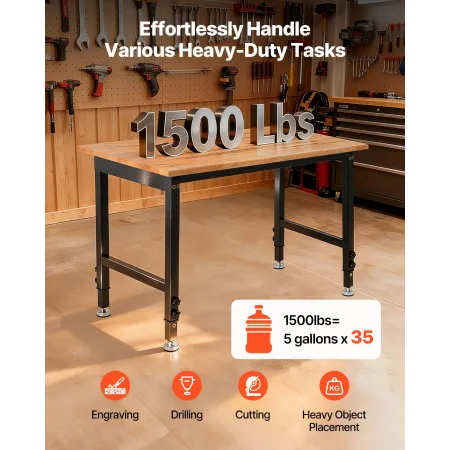 Justerbar Arbejdsbænk, 680 kg Kapacitet, 122 x 60 cm Eg Træ Top