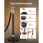 Stanchion Post, 4 Pcs Crowd Control Barrier Set with 2 Black Velvet Ropes, Heavy Duty Stainless Steel Stanchion Post Queue with 