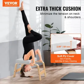 Yoga Headstand Bench, 300 lbs Capacity Yoga Inversion Chair for Family Gym, Headstand Trainer with Wood Frame & PU Pad, Stand Yo