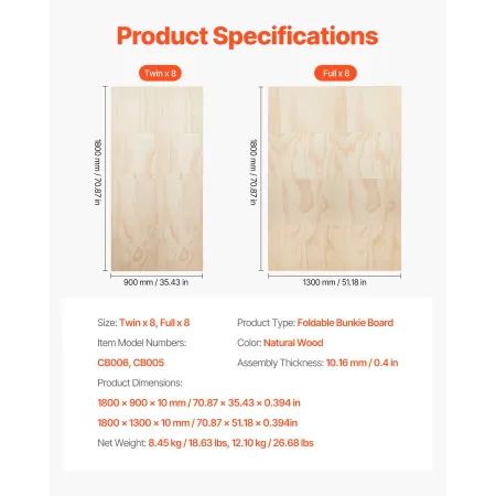 VEVOR Bunkie Board i fuld størrelse, 10 mm foldbart sengebræt med tilslutning, træmadrasstøtte til fuld størrelse seng, støtte