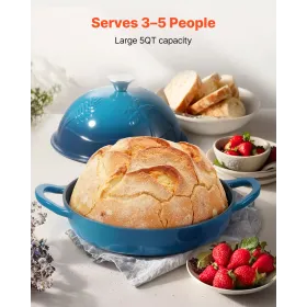 Enameled Cast Iron Dutch Oven, 4.7L Pot for Sourdough Bread Baking, Heavy-Duty Cookware Pan with Lid and Dual Handles, Oven Indu