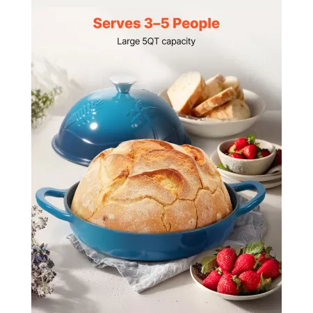 Enameled Cast Iron Dutch Oven, 4.7L Pot for Sourdough Bread Baking, Heavy-Duty Cookware Pan with Lid and Dual Handles, Oven Indu