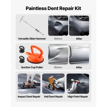 VEVOR Dent Puller Kit, 100 STK Paintless bule Removal Kit med Golden Lifter, Bridge Puller, Slide Hammer T-Bar, Limpistol, Auto