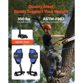 VEVOR Tree Climbing Spikes Set, Height-Adjustable Tree Climbing Gear with Straps & Harness, 159 kg Load Capacity, Heavy Duty Ste