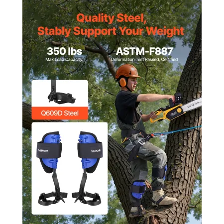 VEVOR Tree Climbing Spikes Set, Height-Adjustable Tree Climbing Gear with Straps & Harness, 159 kg Load Capacity, Heavy Duty Ste