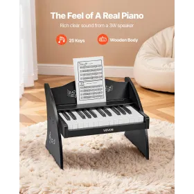 VEVOR Kids Piano Keyboard, 25 Keys Wooden Digital Piano for Kids, Mini Music Educational Instrument Toy with Realistic Sound, Du