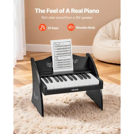Kids Piano Keyboard, 25 Keys Wooden Digital Piano for Kids, Mini Music Educational Instrument Toy with Realistic Sound, Dual Pow