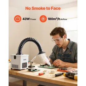 VEVOR Solder Fume Extractor, 3-Stage Filtration Soldering Smoke Absorber with 180 m³/h Strong Suction & 3-Level Airflow, Compact