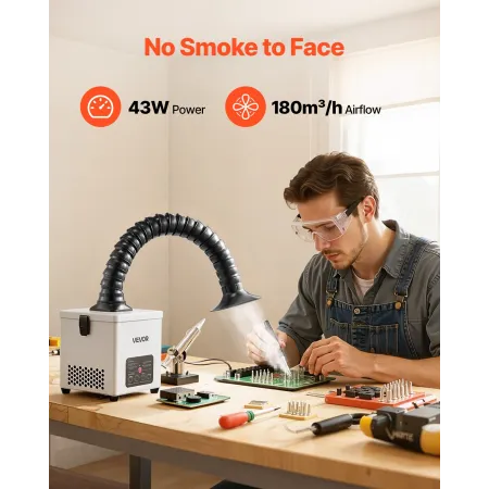 Solder Fume Extractor, 3-Stage Filtration Soldering Smoke Absorber with 180 m³/h Strong Suction & 3-Level Airflow, Compact Deskt