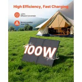 VEVOR 100W foldbart solpanel med ramme, 16BB N-type bærbar monokrystallinsk solpaneloplader 24 % effektivitet, IP67 vandp