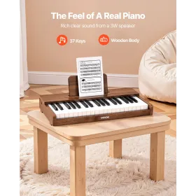 Kids Piano Keyboard, 37 Keys Wooden Digital Piano for Kids, Mini Music Educational Instrument Toy with Realistic Sound, Dual Pow