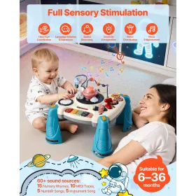 VEVOR Baby Spacecraft Musical Table Toys for 1-3 Years Old, Learning Activity Desk with Space Theme & Soft-glow Star Projector &