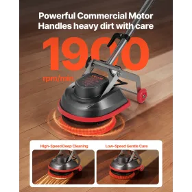 Commercial Floor Scrubber Machine, Heavy Duty Floor Cleaner Polisher with 2 Wheels, Professional Electric Carpet Buffer, Max 190