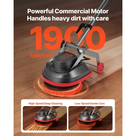 Commercial Floor Scrubber Machine, Heavy Duty Floor Cleaner Polisher with 2 Wheels, Professional Electric Carpet Buffer, Max 190