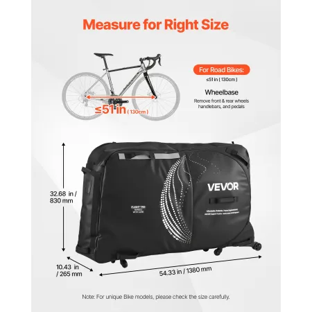 VEVOR Bike Travel Bag, Transport Universal Bicycle Storage Case Bag with TSA Lock, Support Plates, Protection and Fork Mount Sta