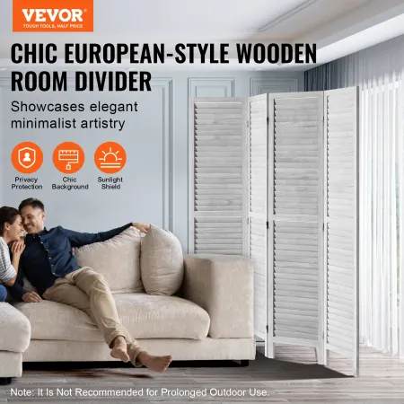VEVOR Wood Room Divider, 4 Panel Folding Privacy Screen, 66.9 Inches Tall Indoor Wooden Partition, Portable Decoration Screen, f