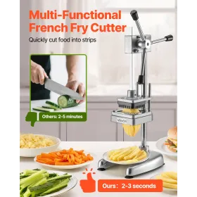 Commercial French Fry Cutter, Stainless Steel Vegetable Fruit Chopper with 3 Replacement Blades 12.7mm 9.5mm 6.4mm, Manual Potat