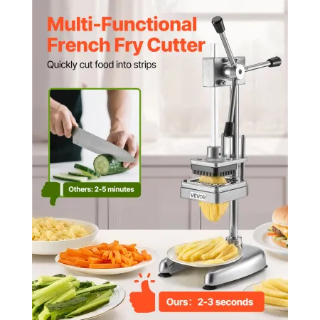 VEVOR kommerciel pommes fritesskærer, grøntsagsfrugthakker i rustfrit stål med 3 udskiftningsblade 12,7 mm 9,5 mm 6,4 mm, manuel
