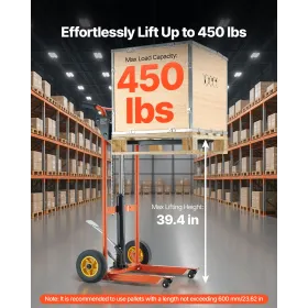 VEVOR Hydraulisk materiale Løftespilsstabler, 205 kg bæreevne, pallevogn Dolly med gaffelløfterbord, 1000 mm Max løft