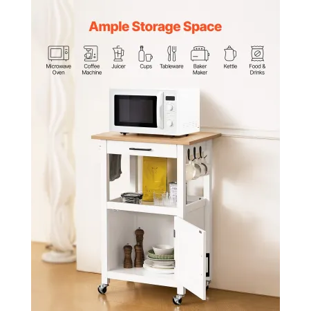 VEVOR Kitchen Island Cart with Single Door Cabinet, Mobile Carts with Drawer, Towel Rack, Hooks, Portable Table on Swivel Wheels