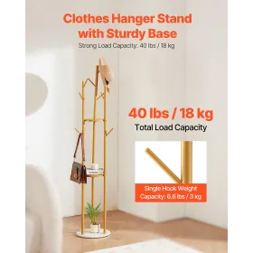 VEVOR Coat Rack, Freestanding Coat Rack Stand with Quartz Stone Base & 9 Hooks, Free Standing Hall Coat Tree for Entryway, Bedro