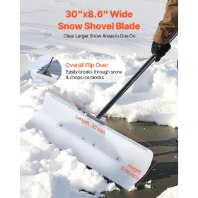 VEVOR Snow Pusher Skovl, 76,2 cm Udendørs sneplov skovl med ergonomisk greb, HDPE plastikblad, vinterskovl med segmenteret