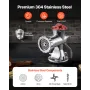 Manual Meat Grinder, 304 Stainless Steel Hand Meat Grinder with Suction Cup + Steel Table Clamp, Meat Mincer Sausage Maker & 2 C