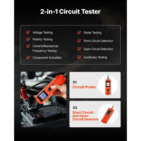 Automotive Circuit Tester Kit, 8 - 35 DCV Power Circuit Probe Tester with TFT Color Display and Lighting, 2-in-1 Electrical Auto