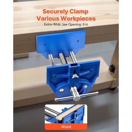 Woodworking Vise, 9 Inch Jaw Width, Quick Release Wood Bench Vise, 10.2 Inch Max Jaw Opening, Heavy-duty Cast Iron Construction,