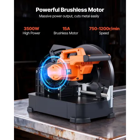 VEVOR Chop Save, 355 mm rustfrit stål koldskåret klinge, 3500 W Kraftig børsteløs motor, 750-1200 r/min Justerbar hastighed,