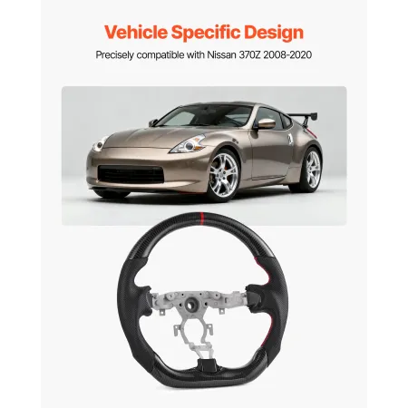 Steering Wheel for 2008-2020 Nissan 370Z, Carbon Fiber Steering Wheel D-Shaped Flat-Bottom, Leather Grip with Non-Slip Texture &