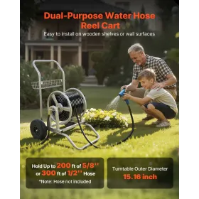 VEVOR Water Hose Reel Cart, 6096/9144 cm High-Pressure Garden Hose Cart, Hoses Reel Carts with Two Wheels, Handle & Heavy-Duty M