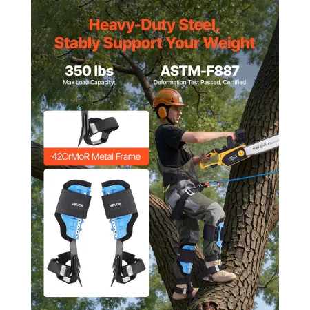 Tree Climbing Spikes, Height-Adjustable Tree Climbing Gear with Straps & Padding Cushion, 159 kg Load Capacity, Heavy Duty Steel