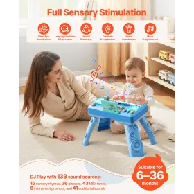 VEVOR Baby DJ Playset for Toddlers 1-3, Educational Musical Table Toys with 133 Sound Sources, Recording and LED DJ Turntable, B