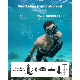 VEVOR Mini Scuba Tank, 1L bærbar dykkertank til undervands vejrtrækning, genanvendelig lunge dykkercylinder op til 20 minutters