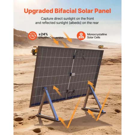 2PCS 400W Bifacial Solar Panels, 16BB N-Type Monocrystalline PV Module 24% Efficiency, IP65 Waterproof Solar Panel with MC4 Outp