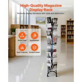 Greeting Cards Display Rack, 32 Pockets Rotating Postcard Brochure Display Stand, 360° Spinning Card Display Rack with Sign Hold