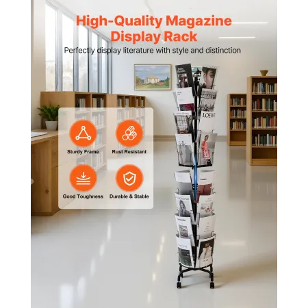 Greeting Cards Display Rack, 32 Pockets Rotating Postcard Brochure Display Stand, 360° Spinning Card Display Rack with Sign Hold