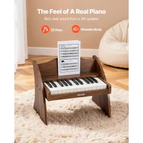 Kids Piano Keyboard, 25 Keys Wooden Digital Piano for Kids, Mini Music Educational Instrument Toy with Realistic Sound, Dual Pow