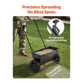 VEVOR Walk-Behind Push Spreader, 50LBS Capacity, Drop Spreader with Hopper Grate, 18 in Spreading Width & 30 Settings, 10 in All