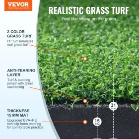 VEVOR Golf Hitting Mat, 5x4ft Artificial Turf Golf Hitting Mat, Thickened Golf Hitting Aids with 10 Golf Balls, 9 Golf Tees, Gol